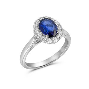 Elegant 18K White Gold Cluster Ring with Oval Blue Sapphire and Diamond Accents