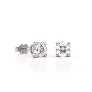 White Gold Classic Round Diamond Four Prong Stud Earrings with 2ct TW Lab Diamond